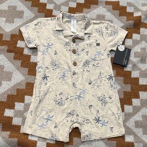 Beige and Blue Kids Bodysuit with Nautical Print